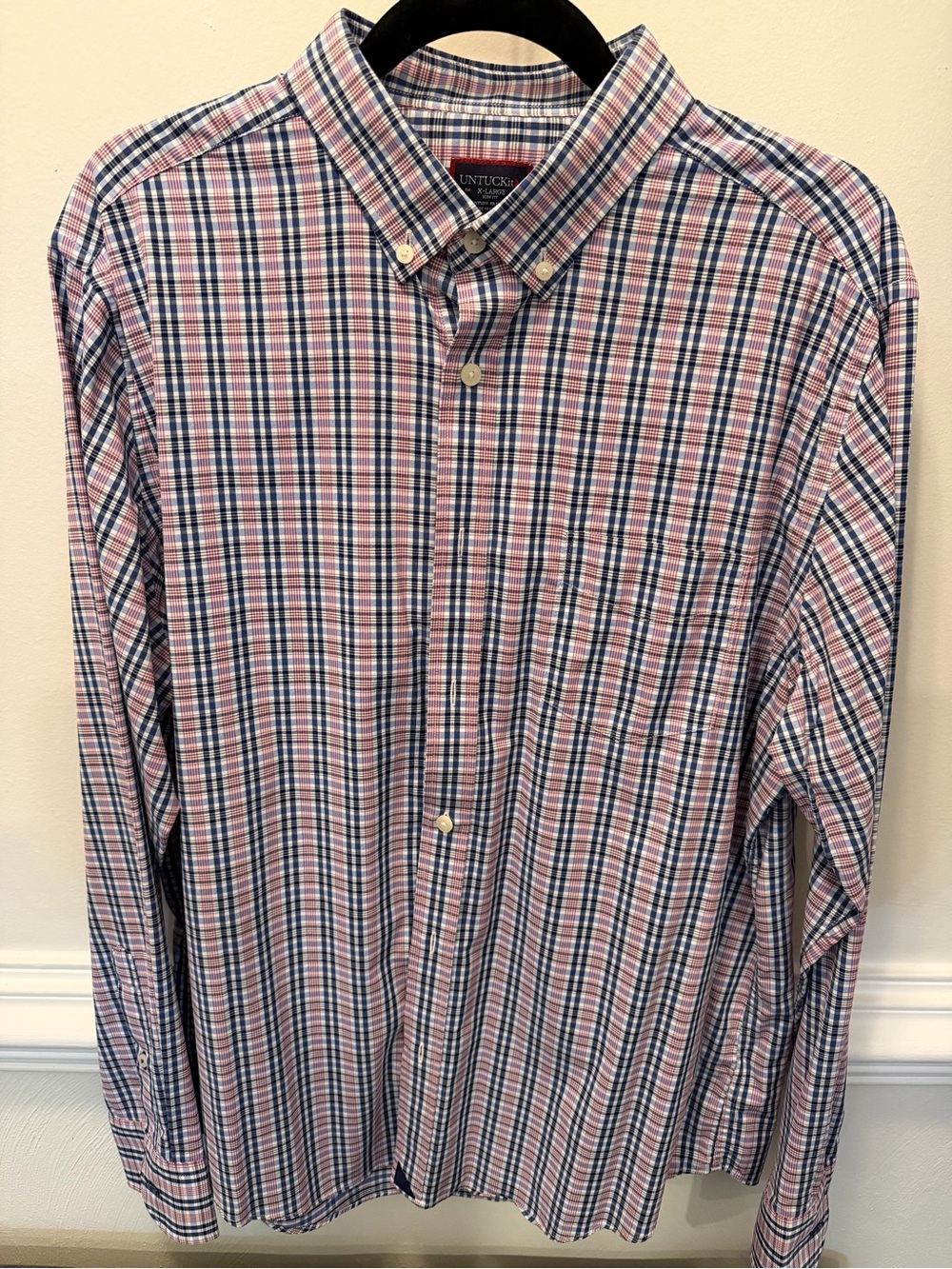 UNTUCKit Men’s Button-Down Plaid Shirt in Pink and Blue